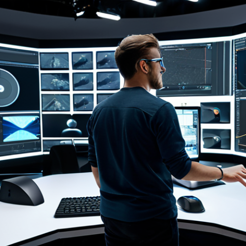 Home 8 A highly focused professional 3D animator, fully clothed in a modest yet comfortable studio outfit, working diligently at a sleek, futuristic workstation. Multiple large monitors display complex 3D software interfaces, real-time rendering environments, and intricate character models. In the background, a modern, bustling animation studio is visible with subtle hints of motion capture equipment and a large LED virtual production wall in the distance, suggesting technological integration. The scene is well-lit, conveying a dynamic and collaborative atmosphere. The animator has perfect anatomy, correct proportions, well-formed hands, and proper finger count, captured in a natural pose. This image is safe for work, appropriate content, fully clothed, and professional. High-resolution, cinematic lighting, ultra-detailed, studio photography.