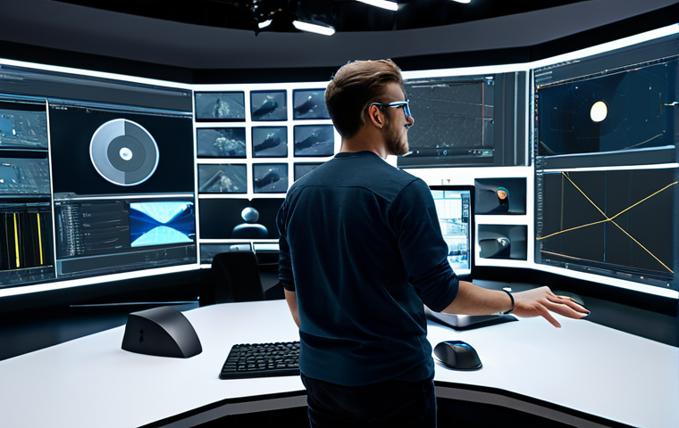 A highly focused professional 3D animator, fully clothed in a modest yet comfortable studio outfit, working diligently at a sleek, futuristic workstation. Multiple large monitors display complex 3D software interfaces, real-time rendering environments, and intricate character models. In the background, a modern, bustling animation studio is visible with subtle hints of motion capture equipment and a large LED virtual production wall in the distance, suggesting technological integration. The scene is well-lit, conveying a dynamic and collaborative atmosphere. The animator has perfect anatomy, correct proportions, well-formed hands, and proper finger count, captured in a natural pose. This image is safe for work, appropriate content, fully clothed, and professional. High-resolution, cinematic lighting, ultra-detailed, studio photography.