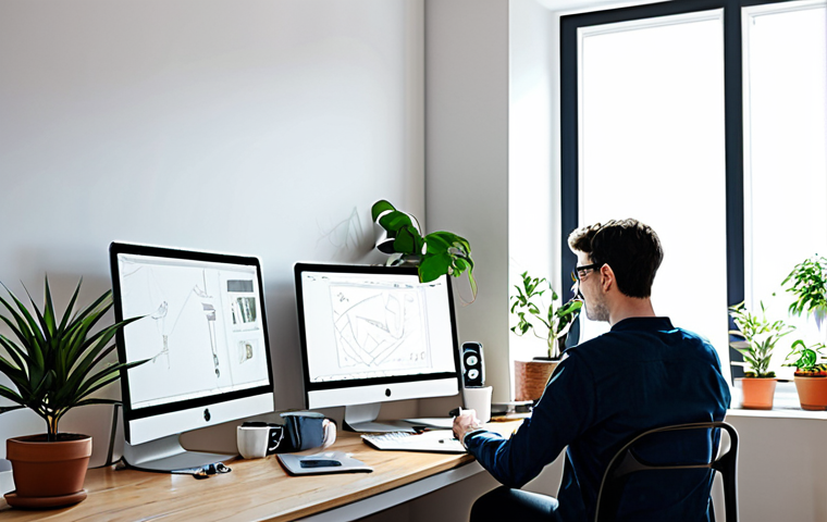 **Freelance Animator's Workspace:** "A bright and airy home office, featuring a powerful workstation with animation software running, a Wacom drawing tablet, and sketches scattered around. The animator, fully clothed in casual but professional attire, is focused on the screen, with a cup of coffee nearby. Natural light, indoor plants, organized space, perfect anatomy, safe for work, appropriate content, professional, well-formed hands, proper finger count, natural body proportions."