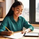 애니메이션 기획사와 신규 프로젝트 발굴 사례 - **Prompt:** A young, diverse animation artist, in her late 20s, with a focused yet joyful expression...