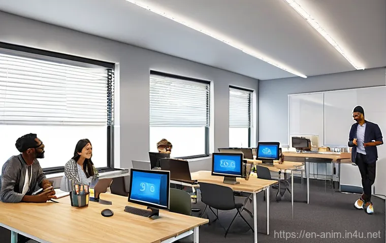 애니메이션 기획사와 신규 프로젝트 발굴 사례 - **Prompt:** A sleek, futuristic animation studio bathed in soft, ethereal blue and purple lighting. ...