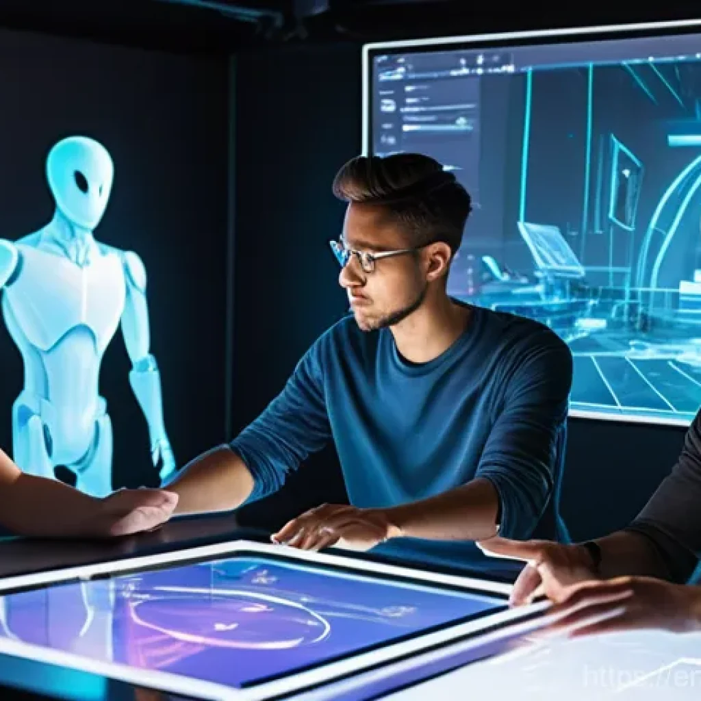 애니메이션 기획사의 멘토링 프로그램 - **Prompt 1: Modern Animation Studio Collaboration**
    A diverse team of five animators, aged 20s t...