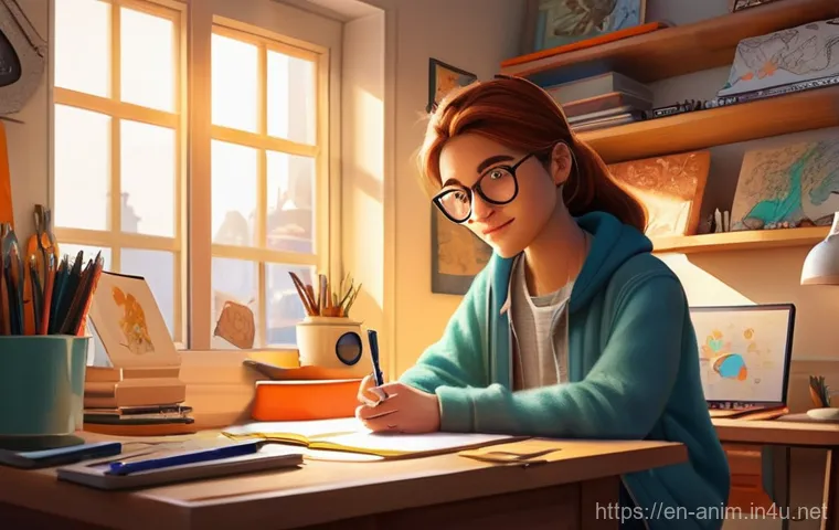 애니메이션 기획사와 관련된 법률 지식 - **Prompt:** A talented young female animator in her cozy, sunlit studio, surrounded by digital table...