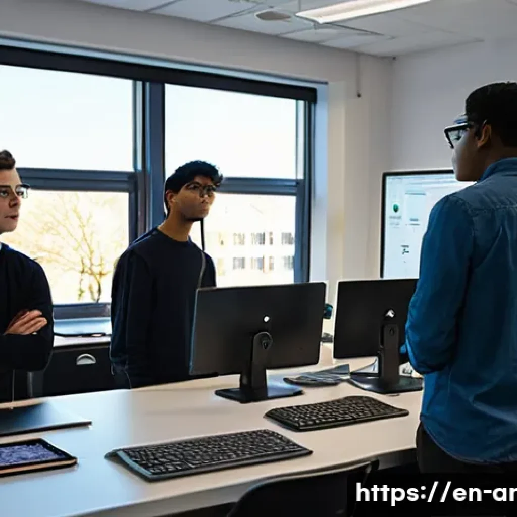 애니메이션 기획사와 학계의 협력 사례 - **"A vibrant, sunlit university animation lab, filled with a diverse group of young, enthusiastic an...