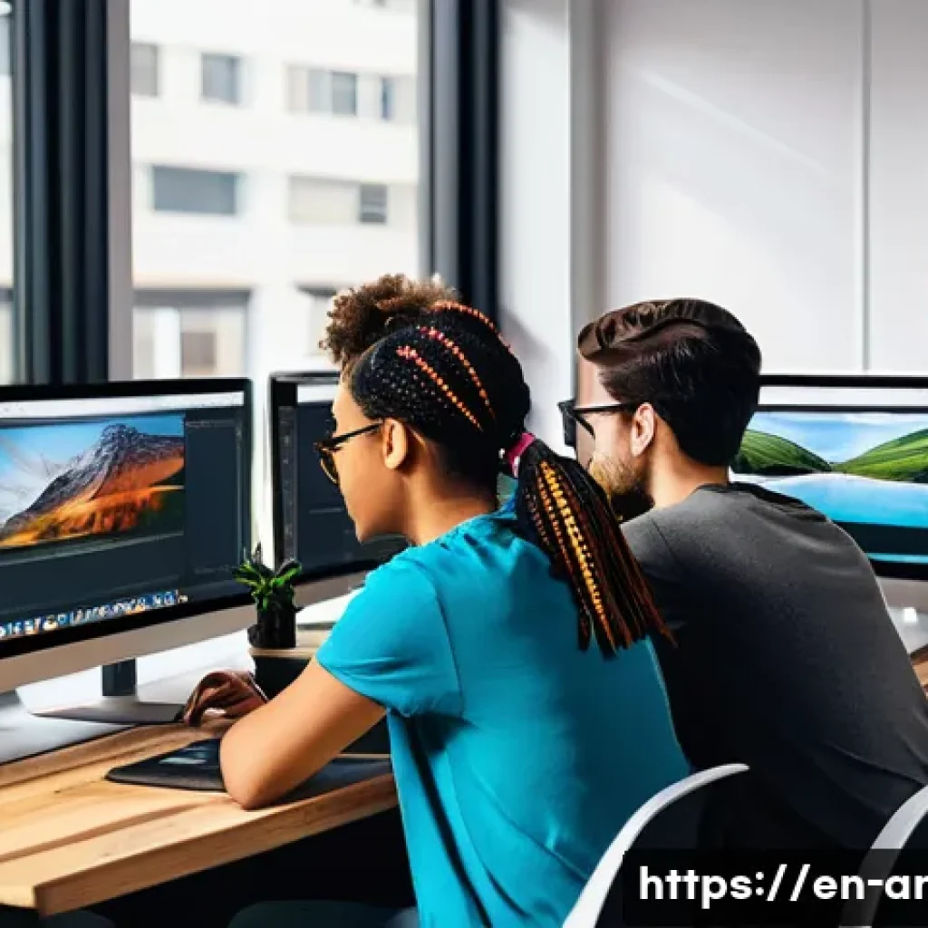 애니메이션 기획사의 커뮤니케이션 채널 활용법 - A modern animation studio workspace showing a diverse team of artists, animators, and producers coll...