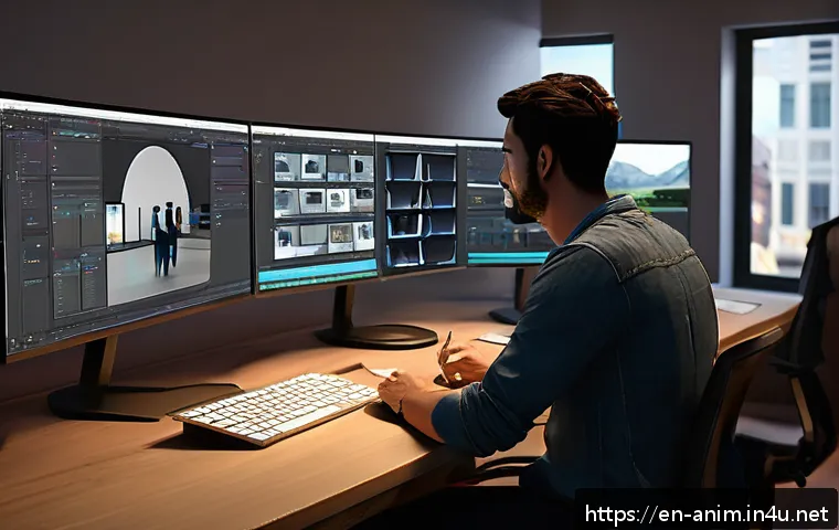 애니메이션 기획사 채용 공고에서 요구하는 능력 - A dynamic animation studio scene featuring a diverse team of animators collaborating around computer...