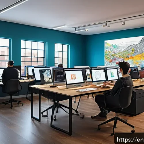 애니메이션 기획사의 프로젝트 성과 측정법 - A vibrant animation studio workspace showing a diverse team of artists and animators collaborating a...